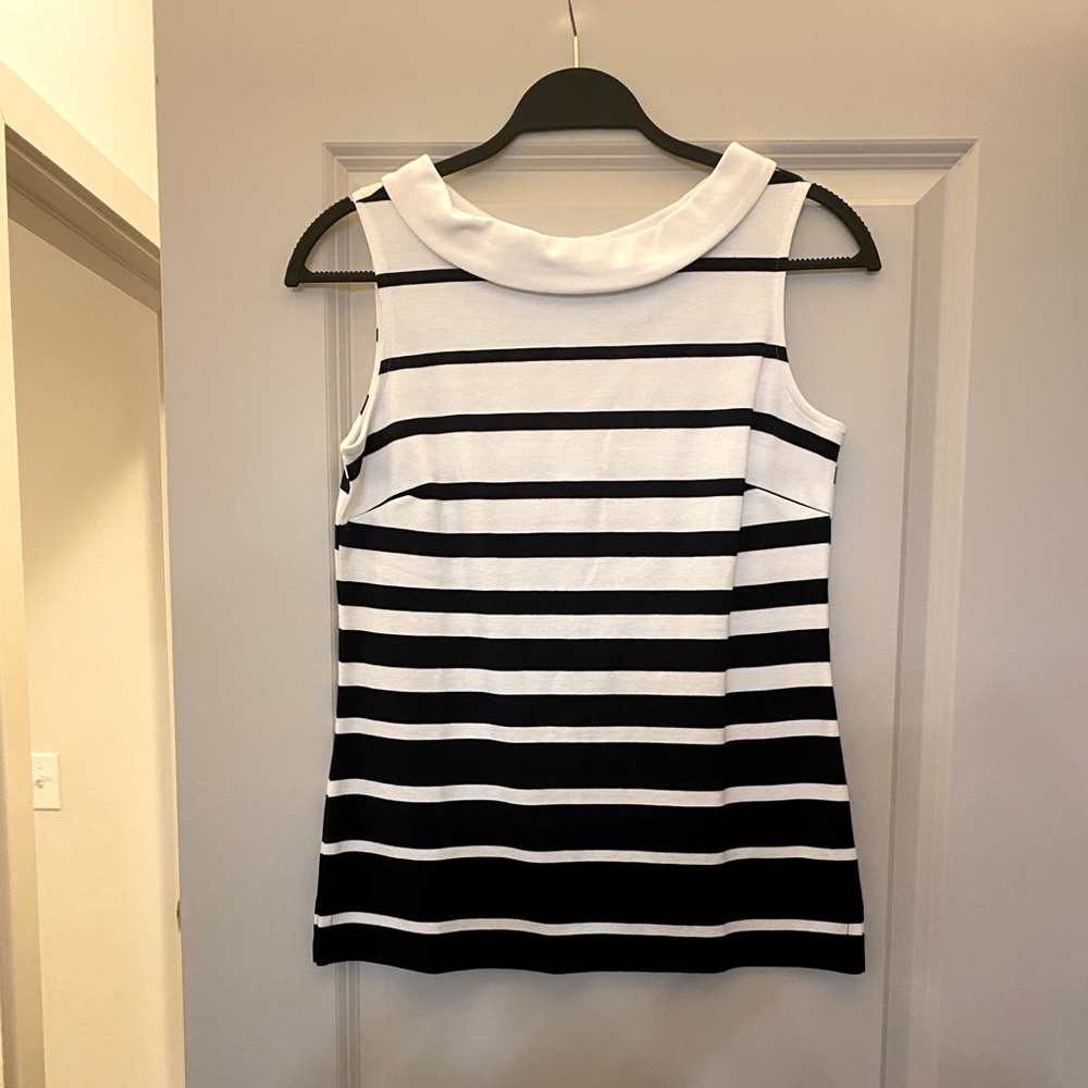Talbots Mock Neck Striped Sleeveless Shirt